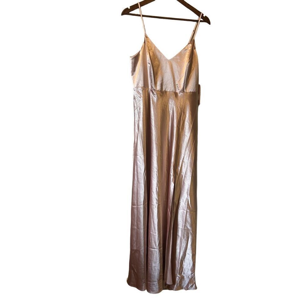 Birdy Grey Jay Strappy Tank Satin‎ Maxi Dress Rose Gold Size L